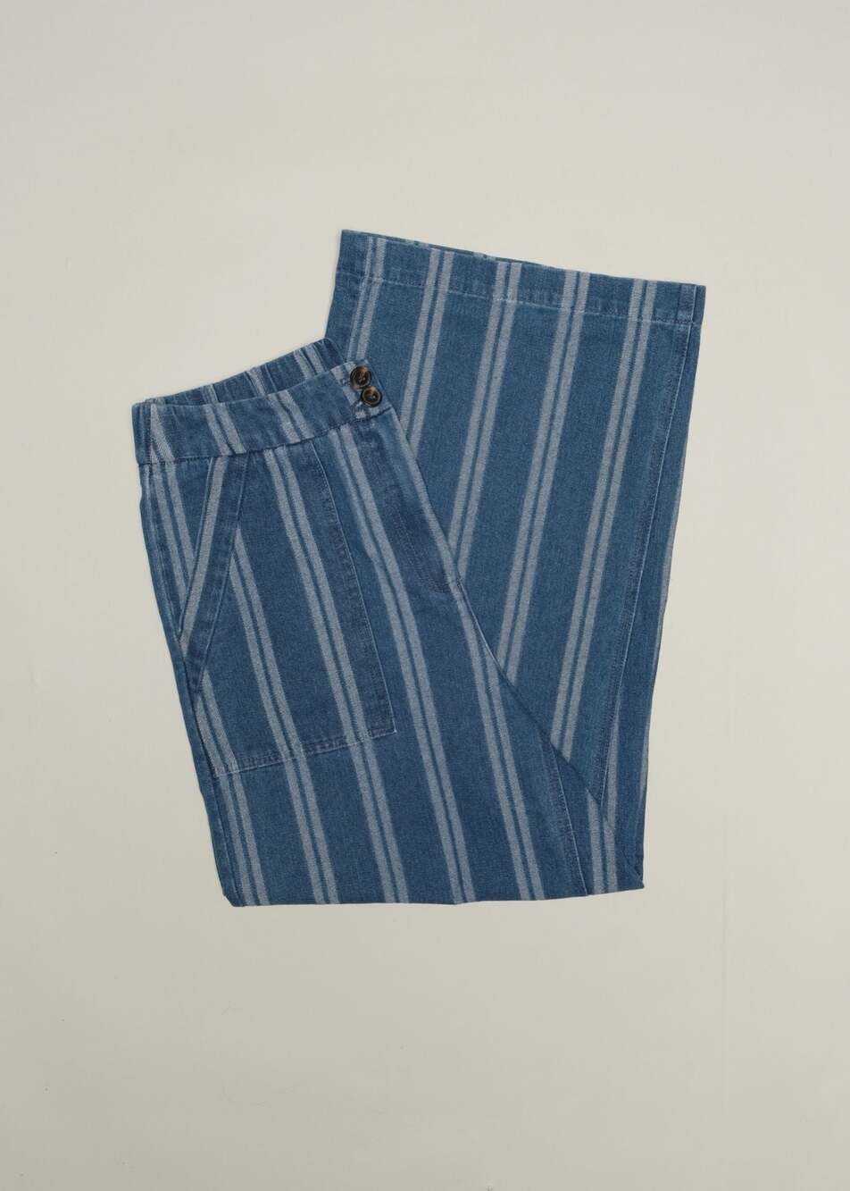 FRNCH Paris Blue Striped Wide Leg Denim Trousers Size M